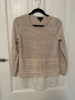 Apt. 9 Neutral Lace-Trim Layered Pullover